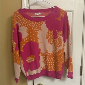 AVARA Women's Floral Crew Neck Sweater - Pink and Orange